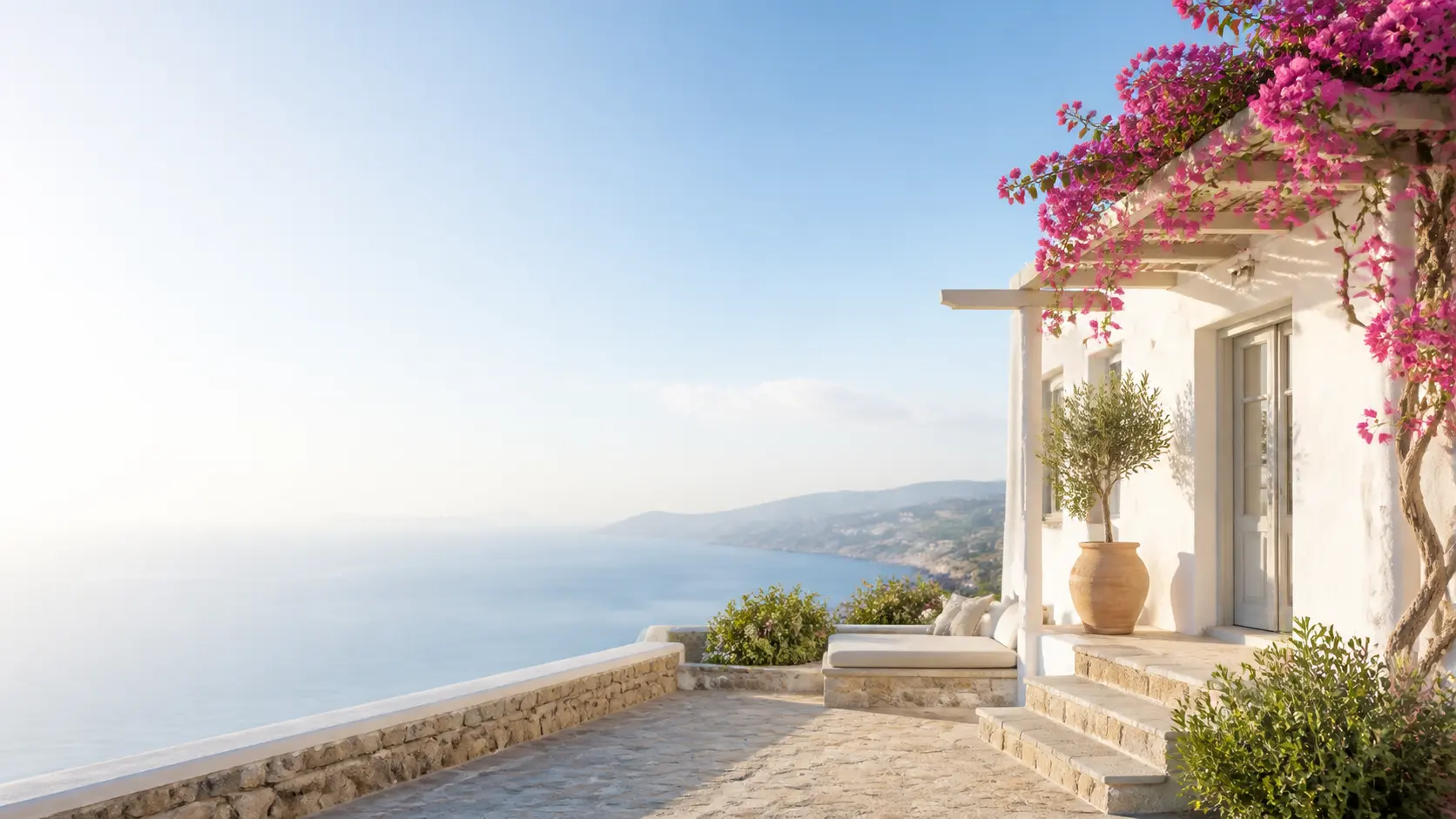 A contemporary Greek island home on a quiet Aegean coastline.